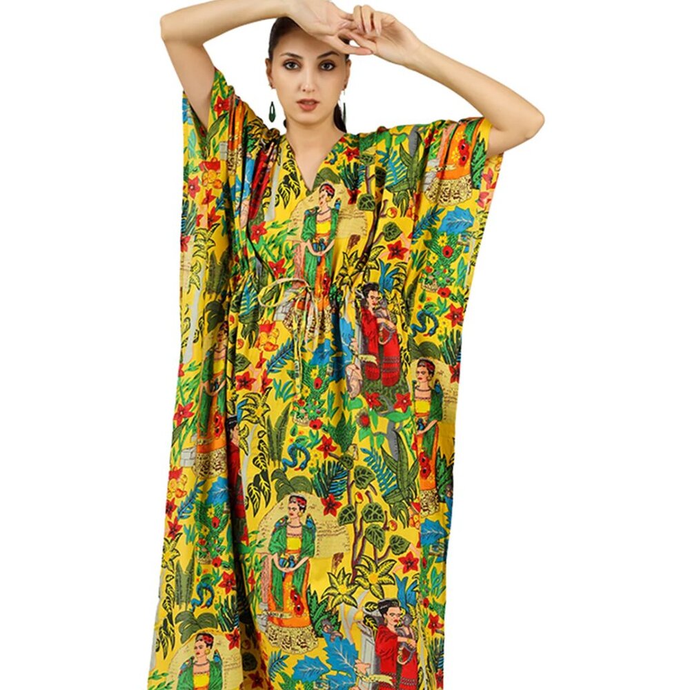 BRAND NEW Frida Kahlo Cotton Kaftan  Long Kaftan Dress Beach Cover Caftan Dress - Picture 4 of 6
